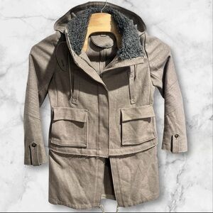 Trussardi Jeans Women’s Virgin Wool  Zip Up Hooded Convertible Coat Jacket Sz 44